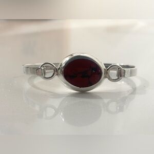 VINTAGE 925 Sterling Silver Agate Inlay Mexico Artisan Bracelet